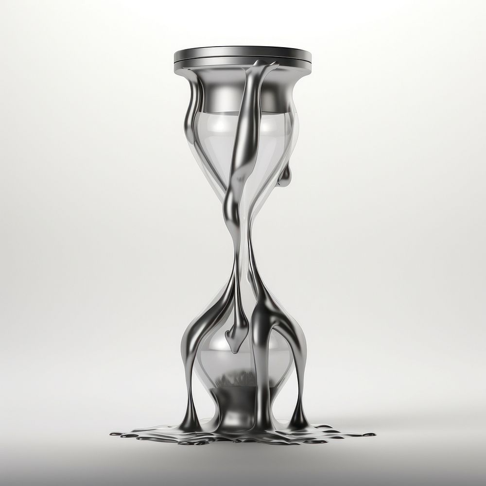 Dripping hourglass silver metal monochrome.