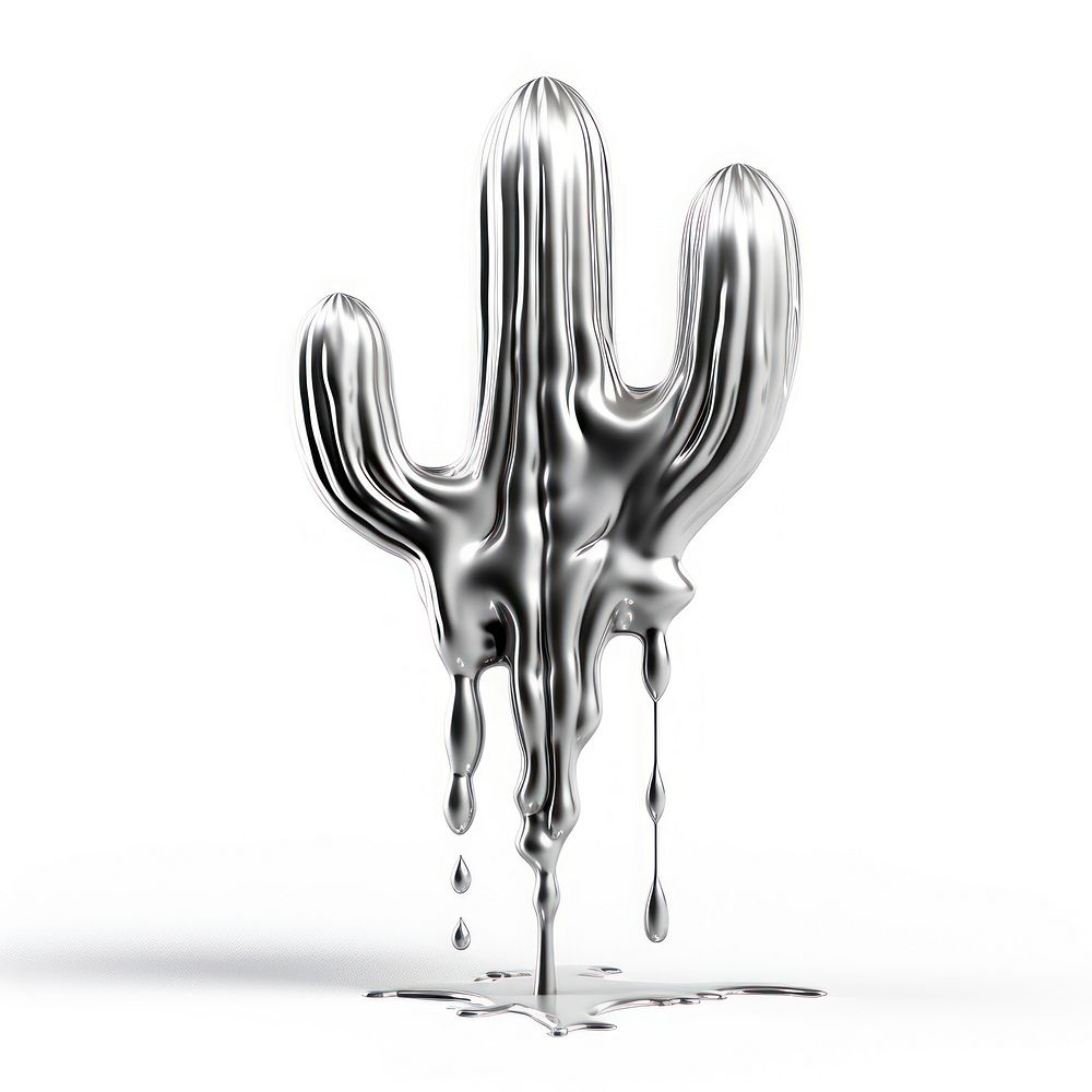 Dripping cactus white background splashing cutlery.