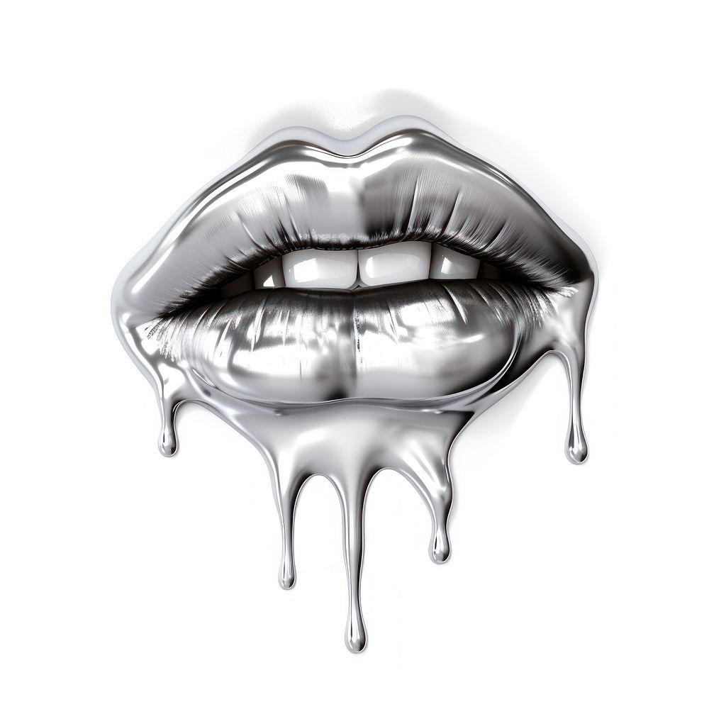 Dripping lips silver white background appliance.