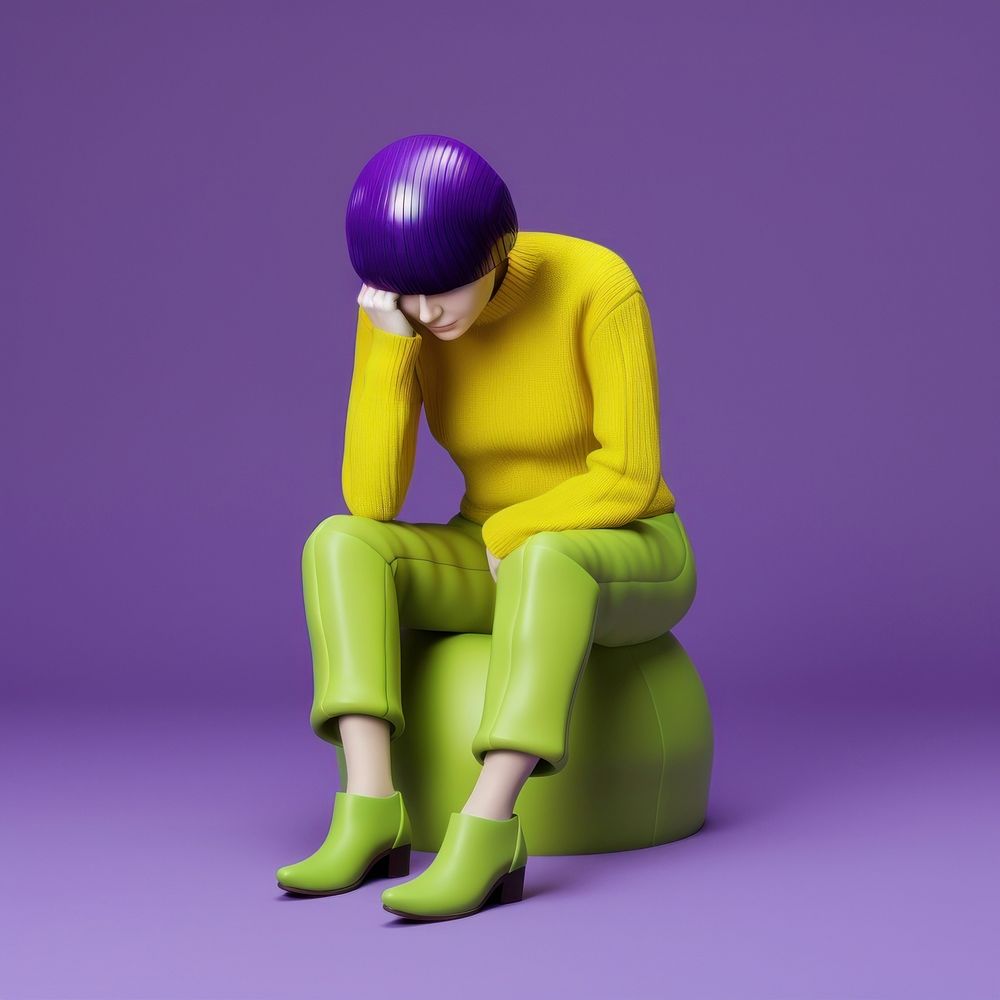 Woman sitting at ground cartoon purple adult. AI generated Image by rawpixel.
