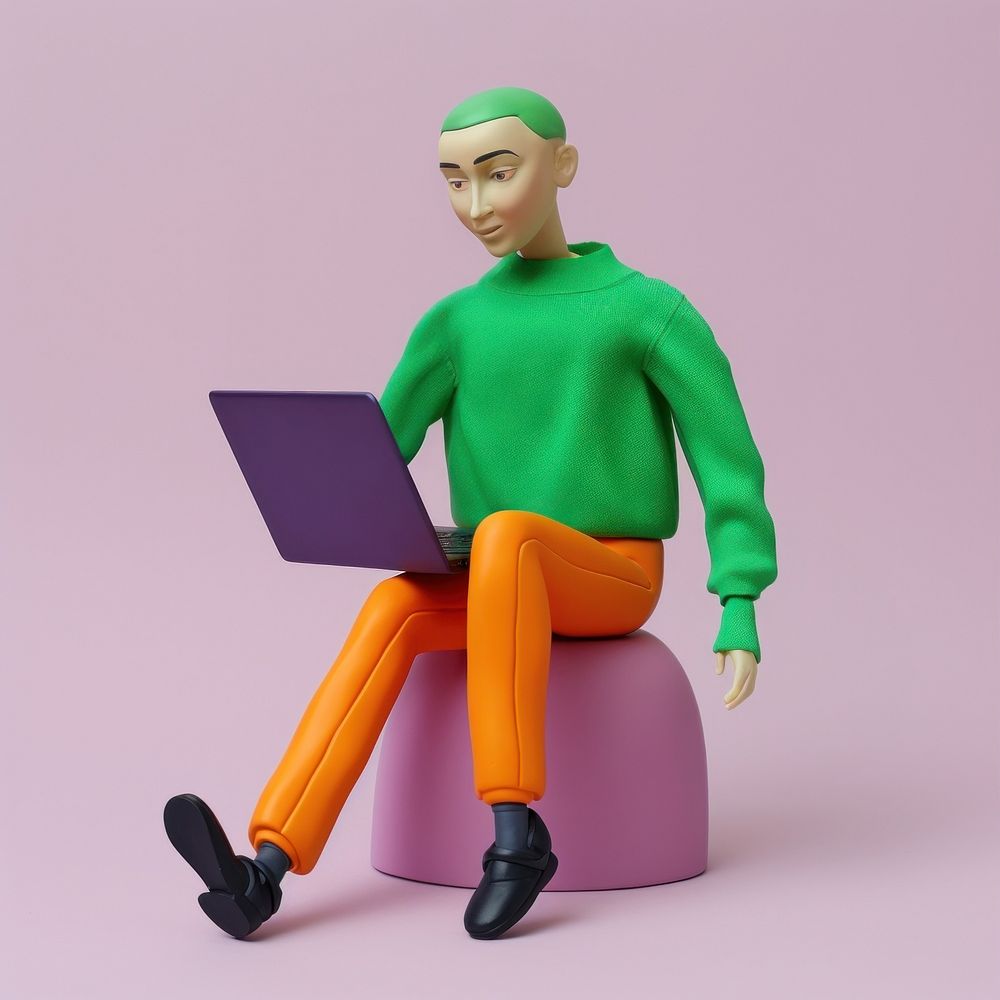 Man with laptop toy figurine cartoon. AI generated Image by rawpixel.