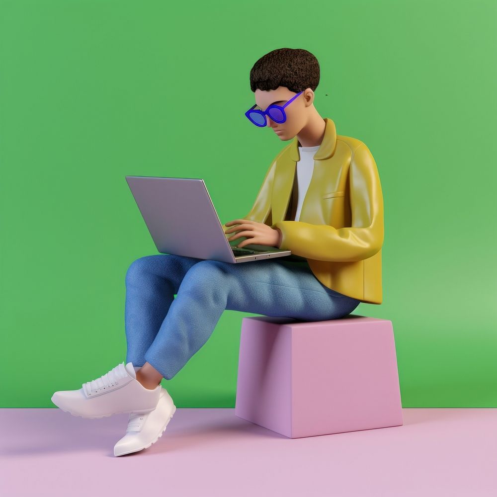 Man with laptop computer sitting fashion. AI generated Image by rawpixel.