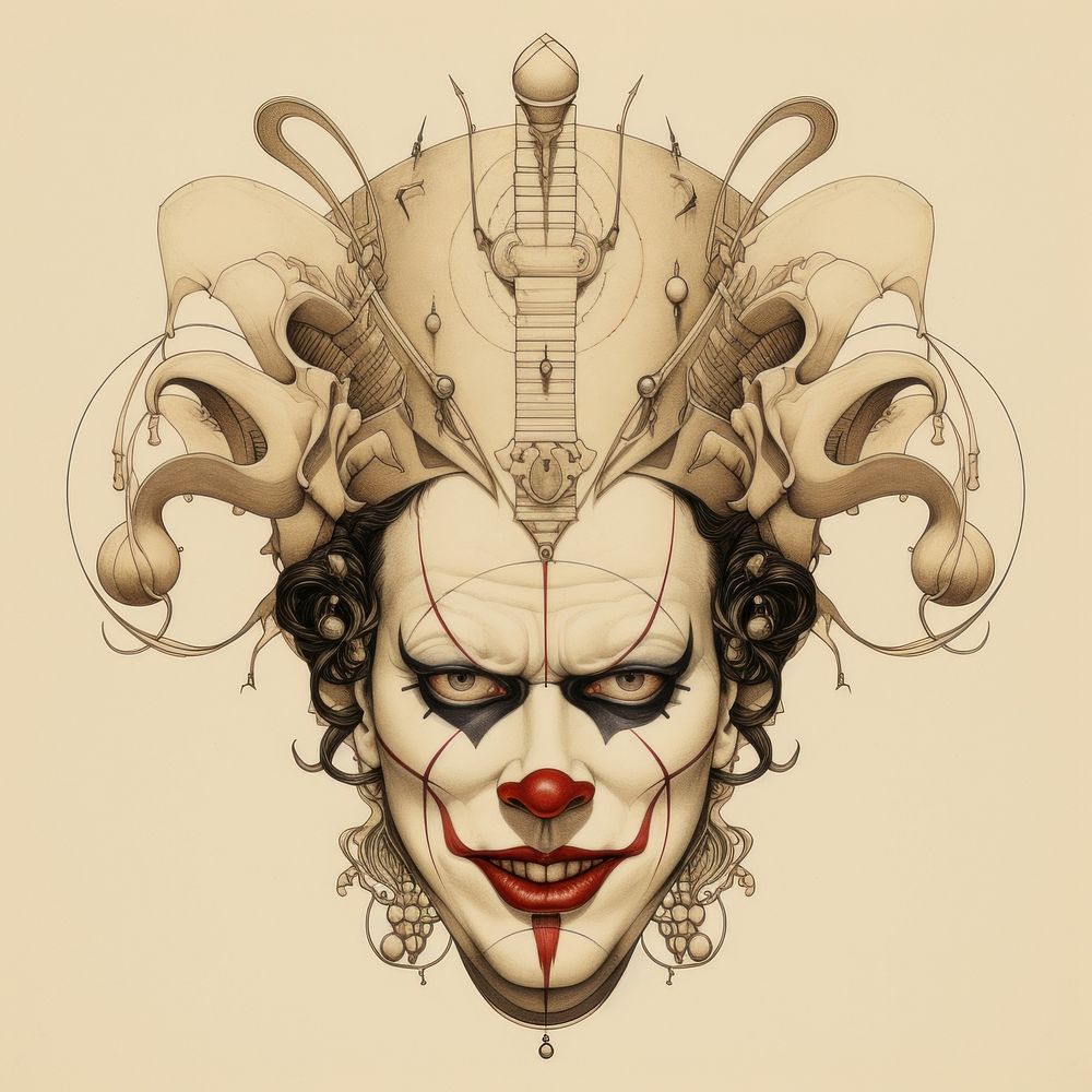 Clown portrait drawing mask.