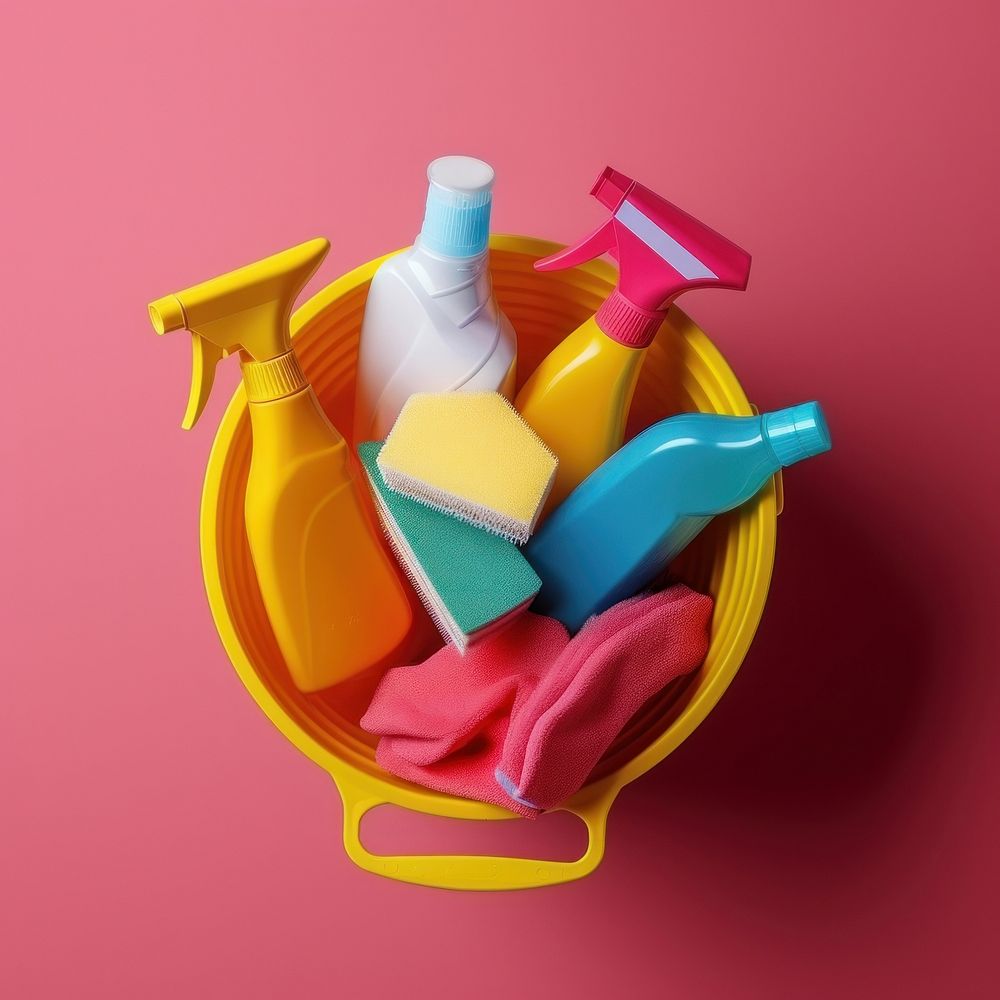 Bucket of cleaning products container variation housework. AI generated Image by rawpixel.
