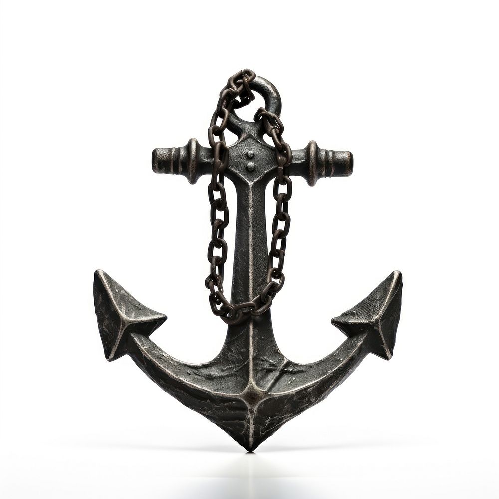 Anchor metal chain white background.