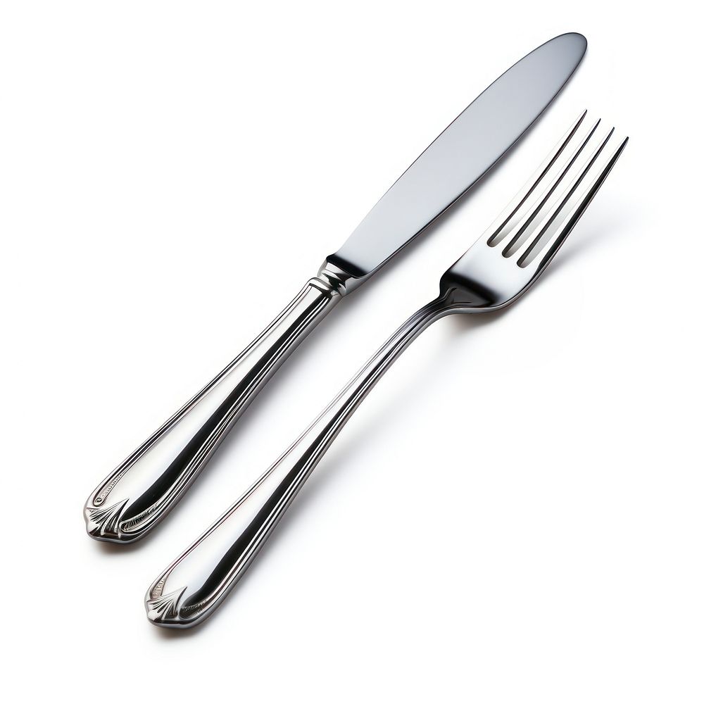 Knife and fork crossed spoon blade white background. AI generated Image by rawpixel.