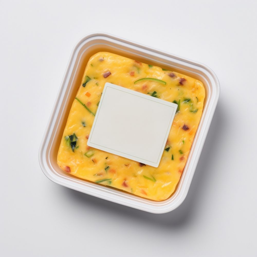 Takeaway food container box  with Easy Frittata and blank label  packaging frittata meal dish.