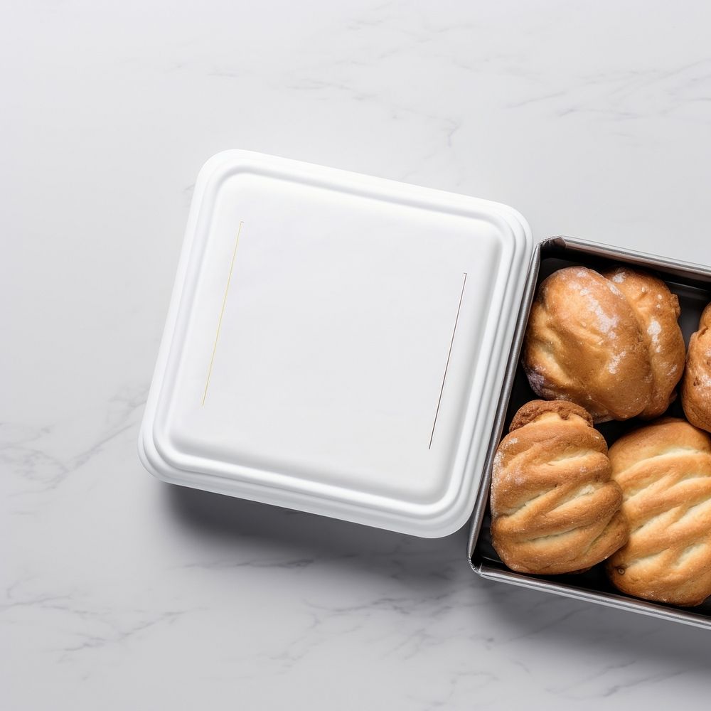Takeaway food container box  with bakery and blank label  packaging bread meal tray.