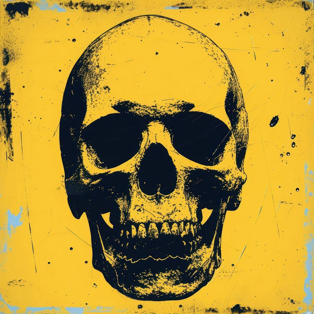Skull yellow blue art.