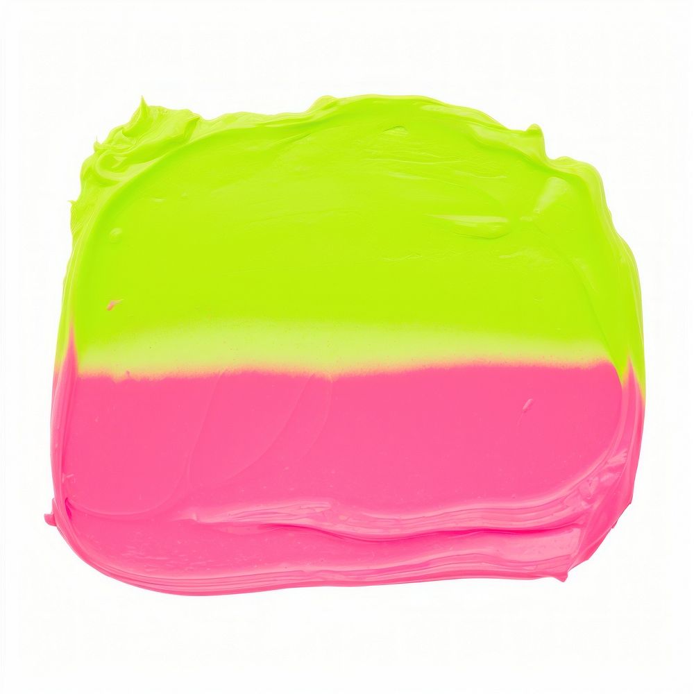 Hot pink mix slime green paint white background rectangle.