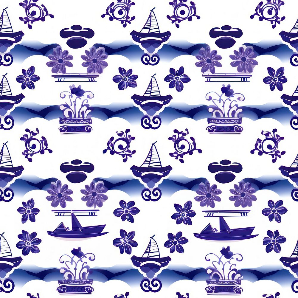 Tile pattern of boat backgrounds porcelain blue.