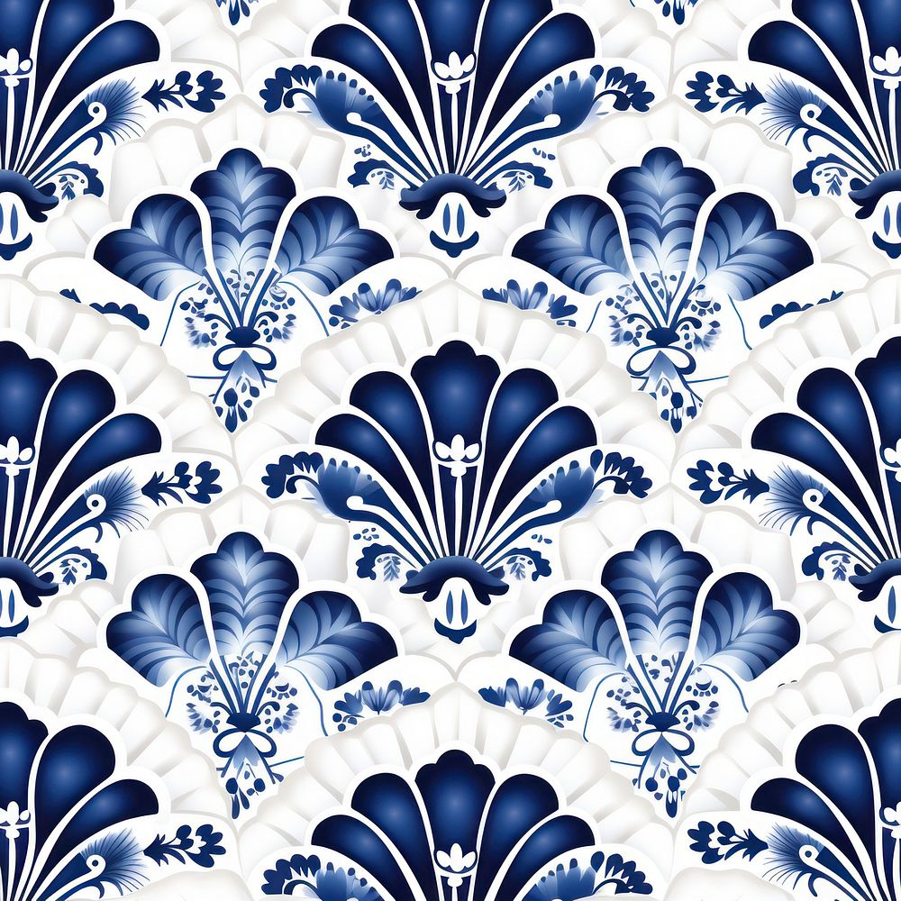 Tile pattern of chinese fan backgrounds porcelain blue.