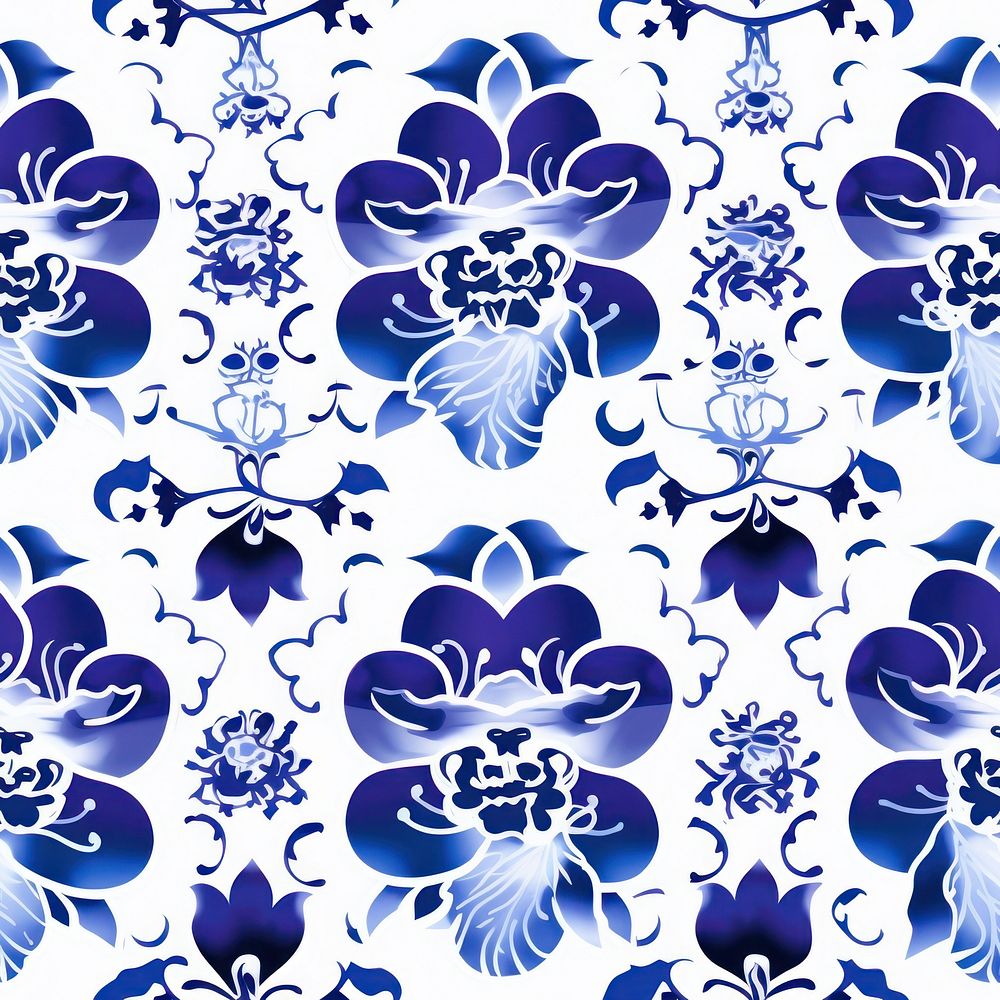 Tile pattern of orchid backgrounds porcelain blue.