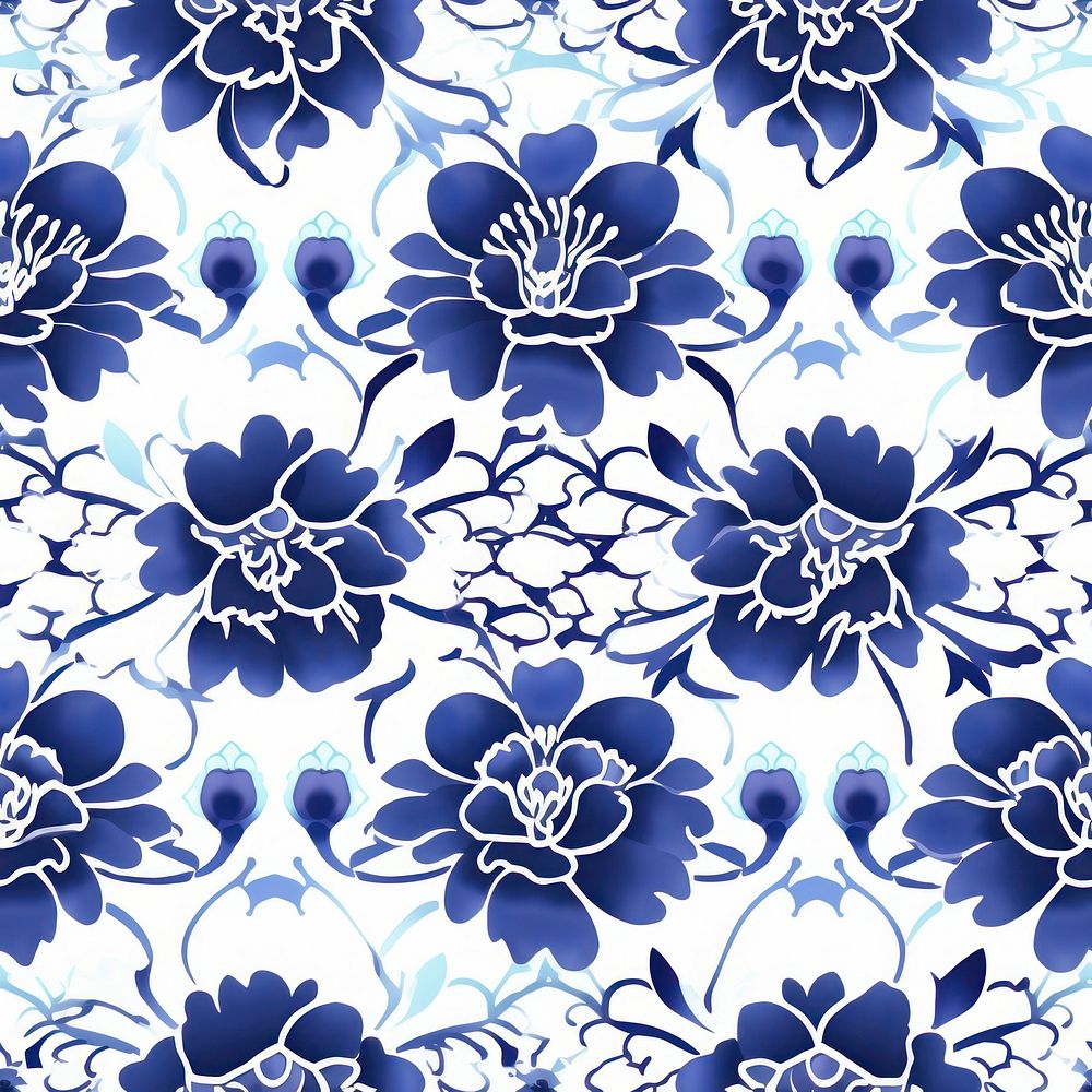 Tile pattern of peony backgrounds white blue.