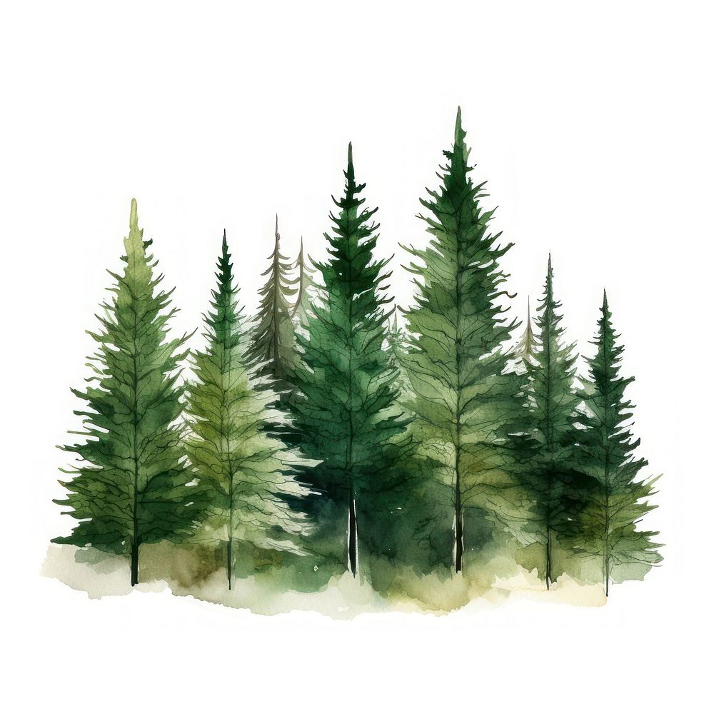 Different spruce green trees fir forest plant.