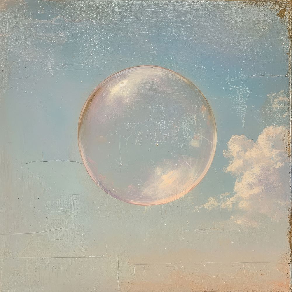 Oil painting of a clsoe up on pale bubble backgrounds transparent reflection.