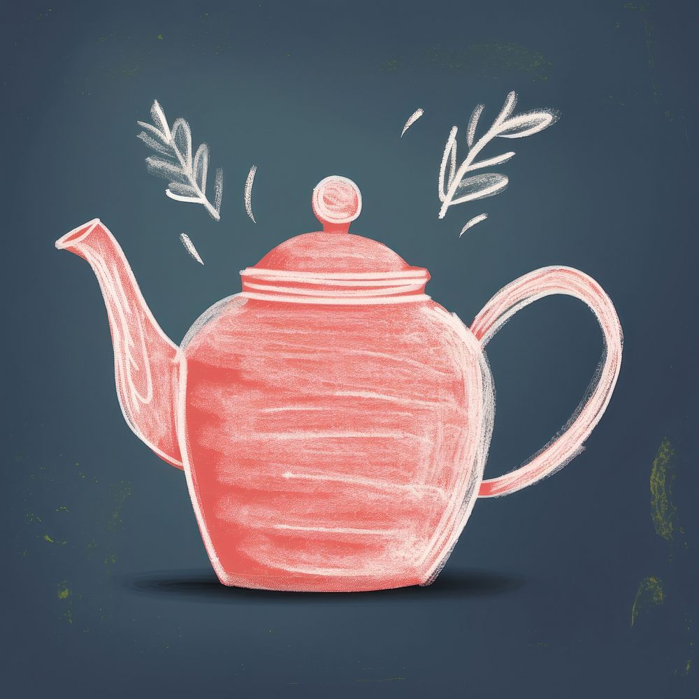 Chalk style teapot red refreshment creativity.