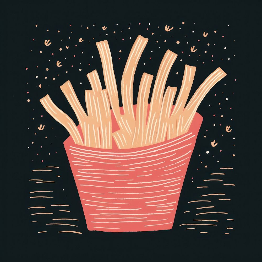 Chalk style french fries food black background cartoon.