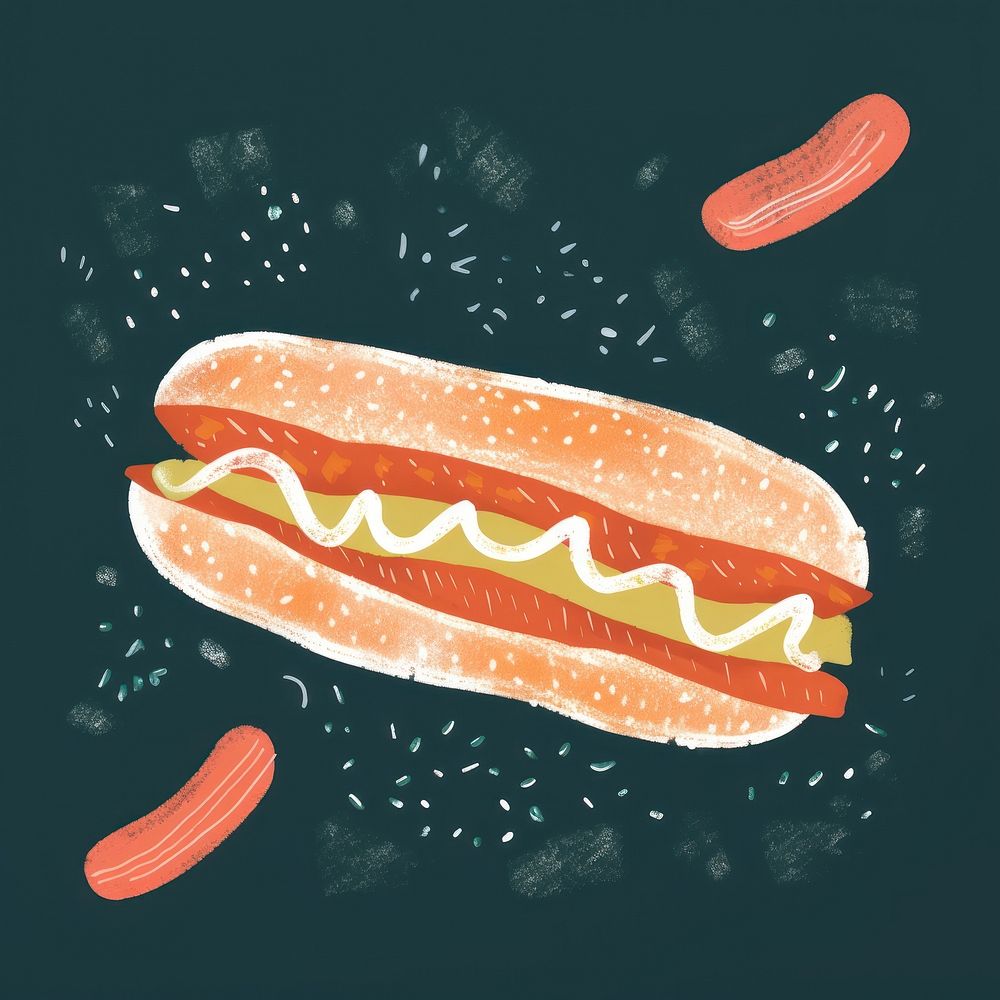 Chalk style hotdog food bratwurst hamburger.