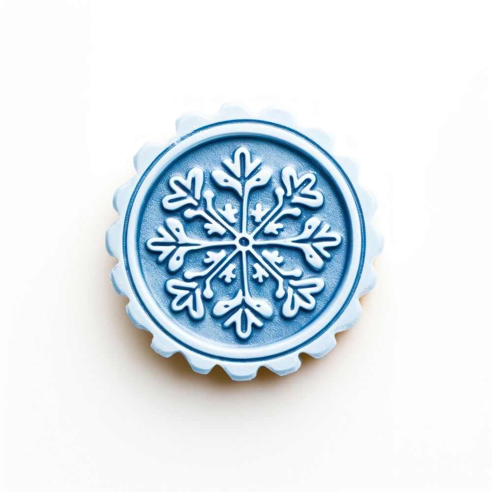 Blue Seal Wax Stamp snowflake food white background confectionery.