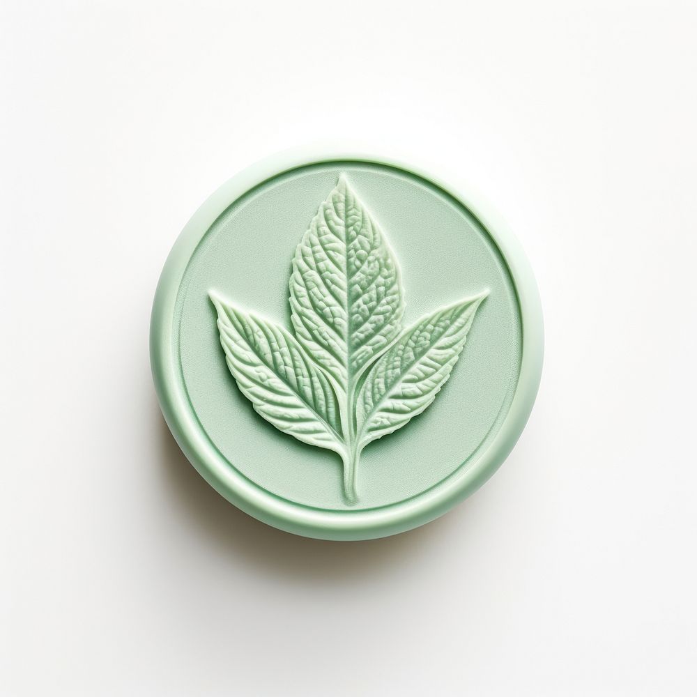 Seal Wax Stamp mint leaf plant herbs white background.