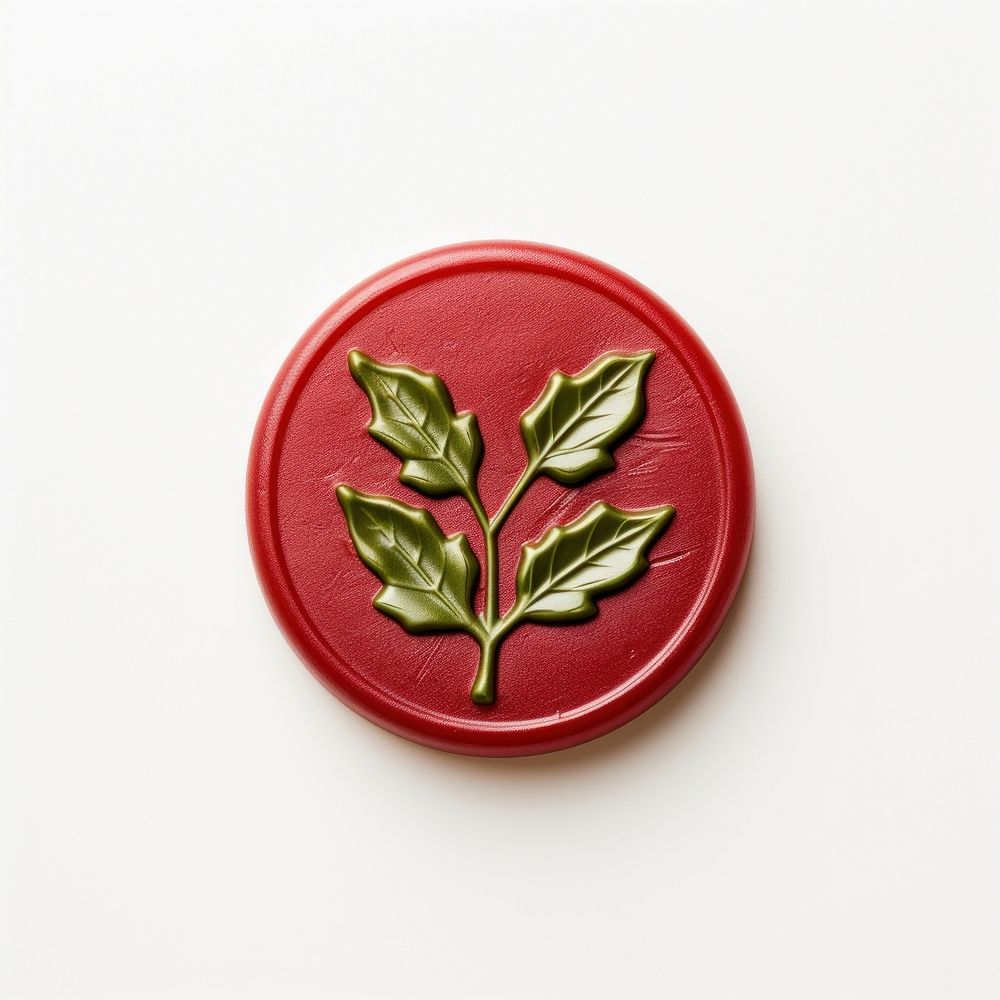 Seal Wax Stamp holly plant leaf white background.