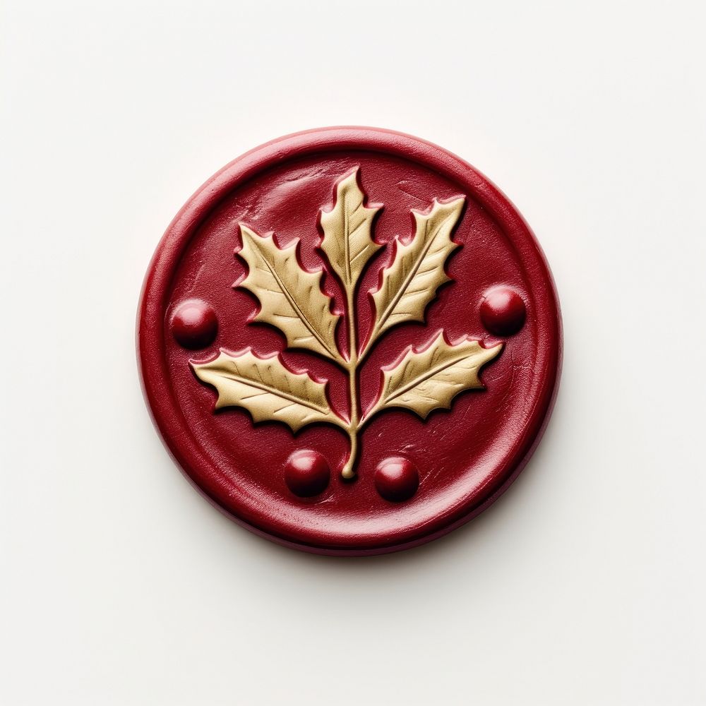 Seal Wax Stamp holly plant leaf white background.