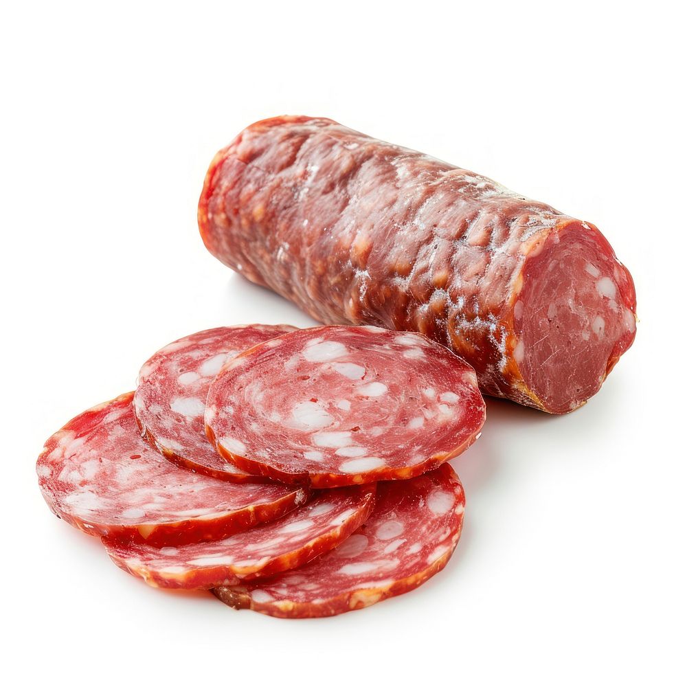 One piece sliced salami sausage meat food pork.