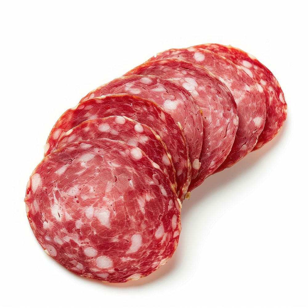 One piece of sliced salami cooking meat food.