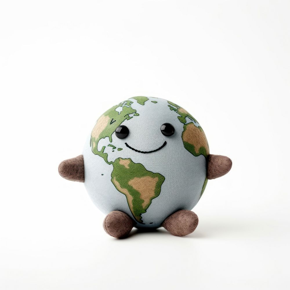 Stuffed doll earth cute toy white background.