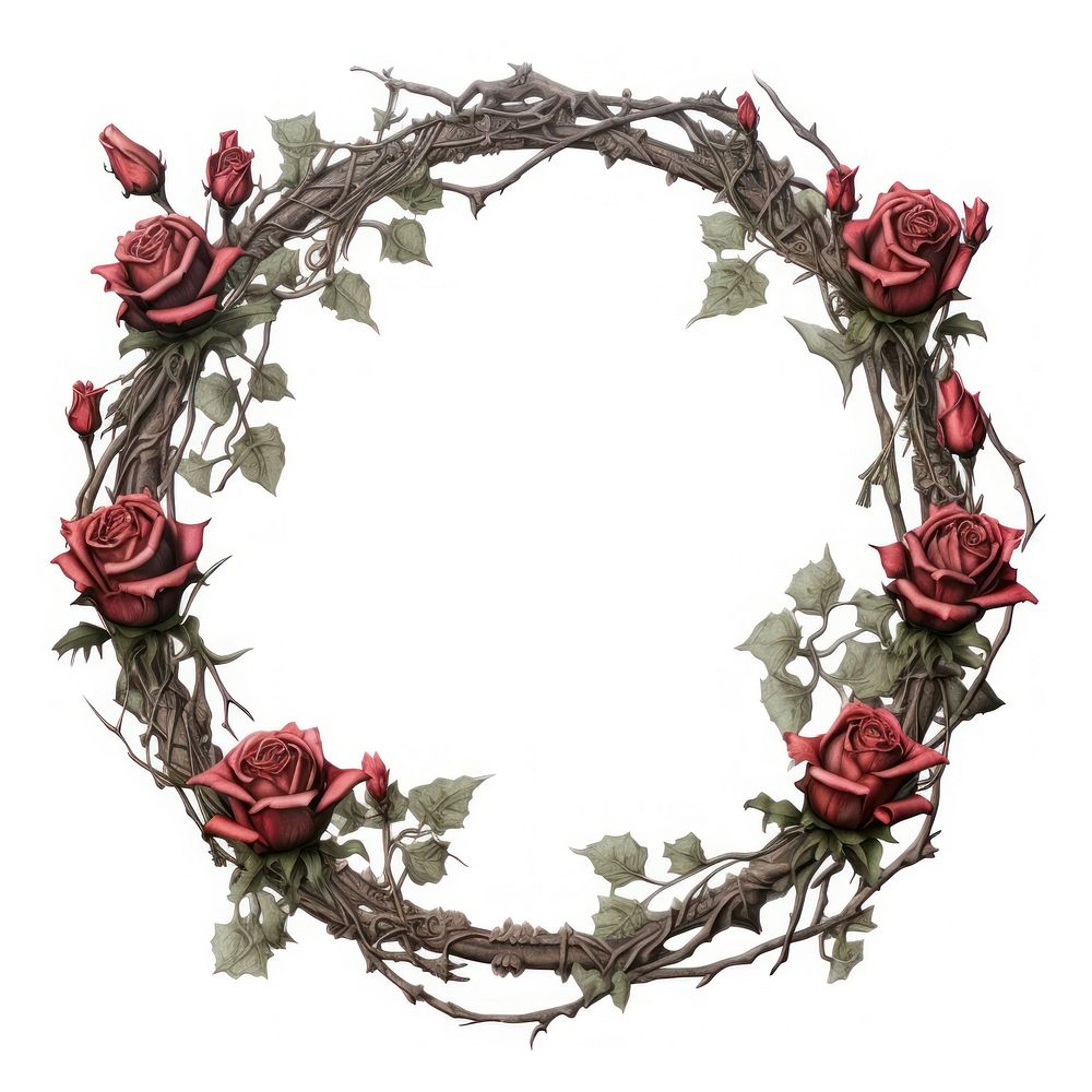 Thorns and red roses flower circle wreath. AI generated Image by rawpixel.