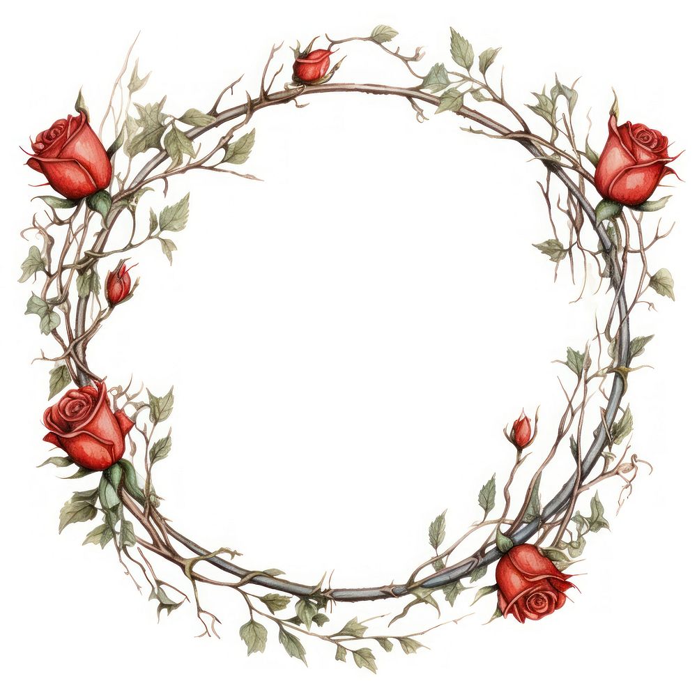 Thorns and red roses circle flower wreath. AI generated Image by rawpixel.