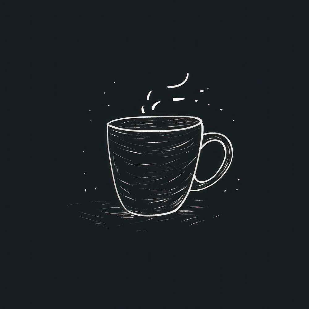 Chalk style coffee cup drink mug black background.