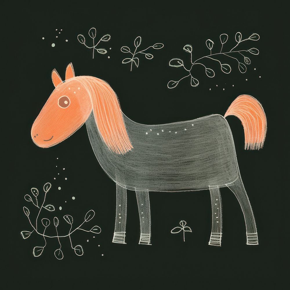 Chalk style horse blackboard drawing animal.
