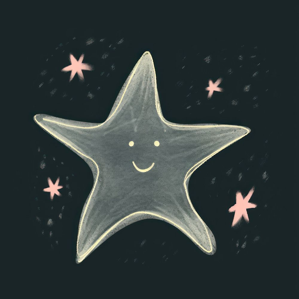 Chalk style star symbol black background illuminated.