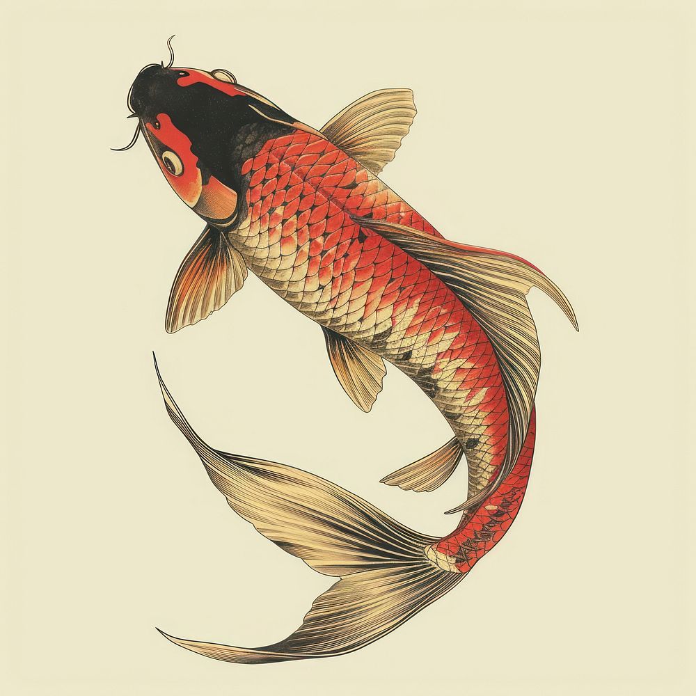 Vintage illustration koi fish animal goldfish wildlife.
