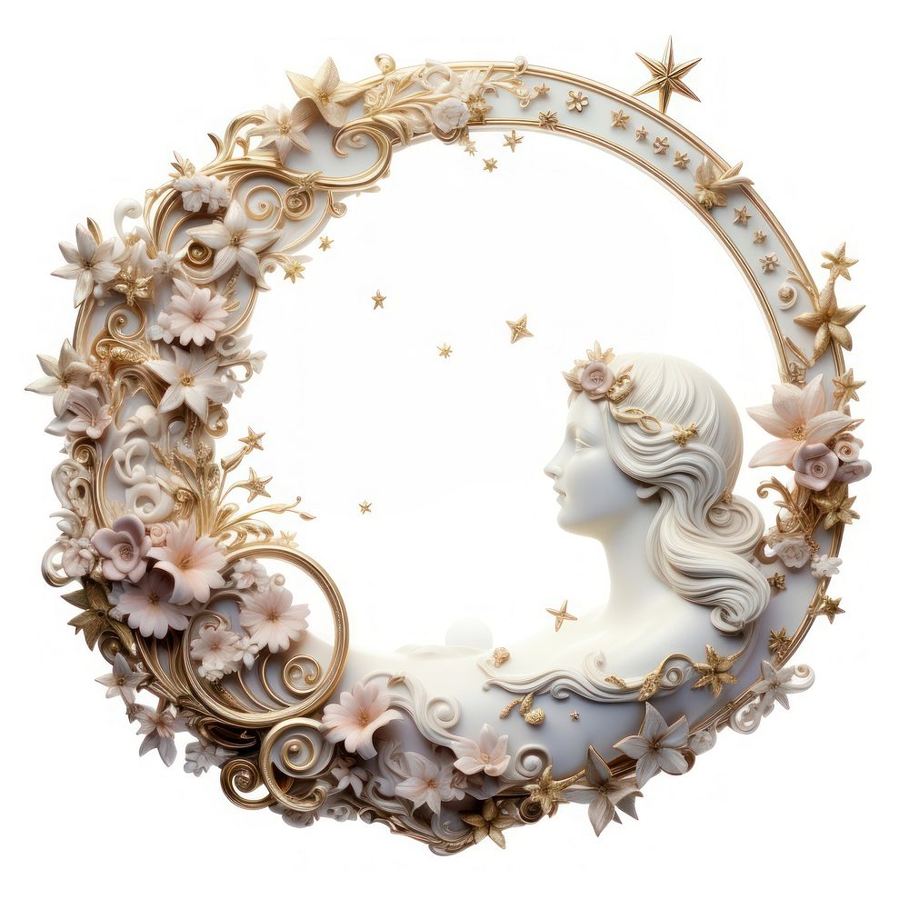 Nouveau art of the moon frame porcelain flower photo.