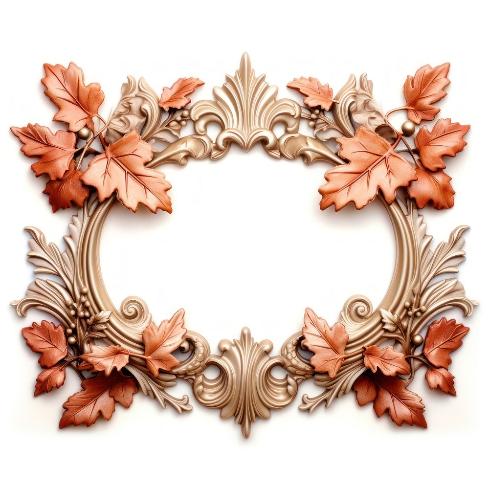 Nouveau art of autumn leaf frame flower white background accessories.