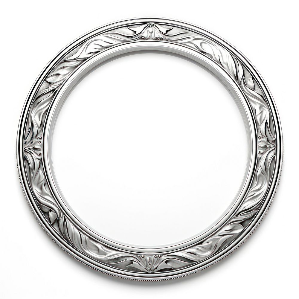 Nouveau art of circle frame jewelry silver white background.