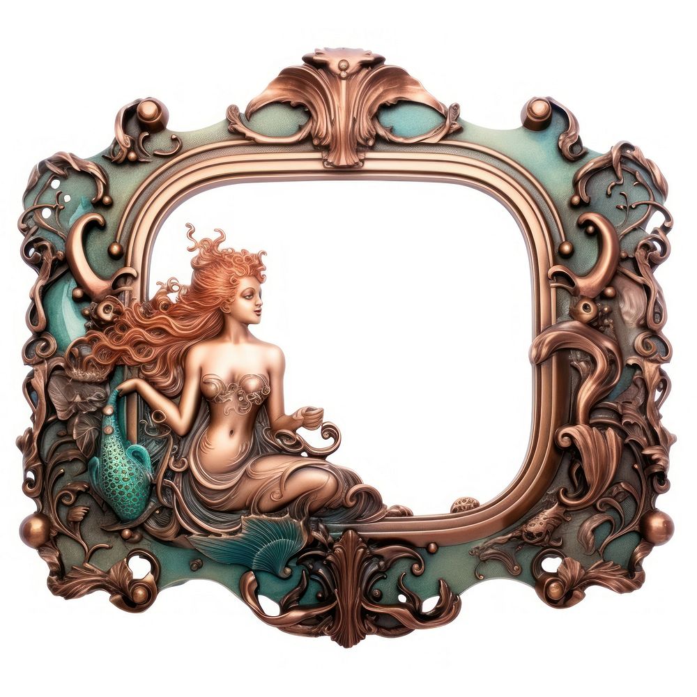 Nouveau art of mermaids frame turquoise jewelry bronze.