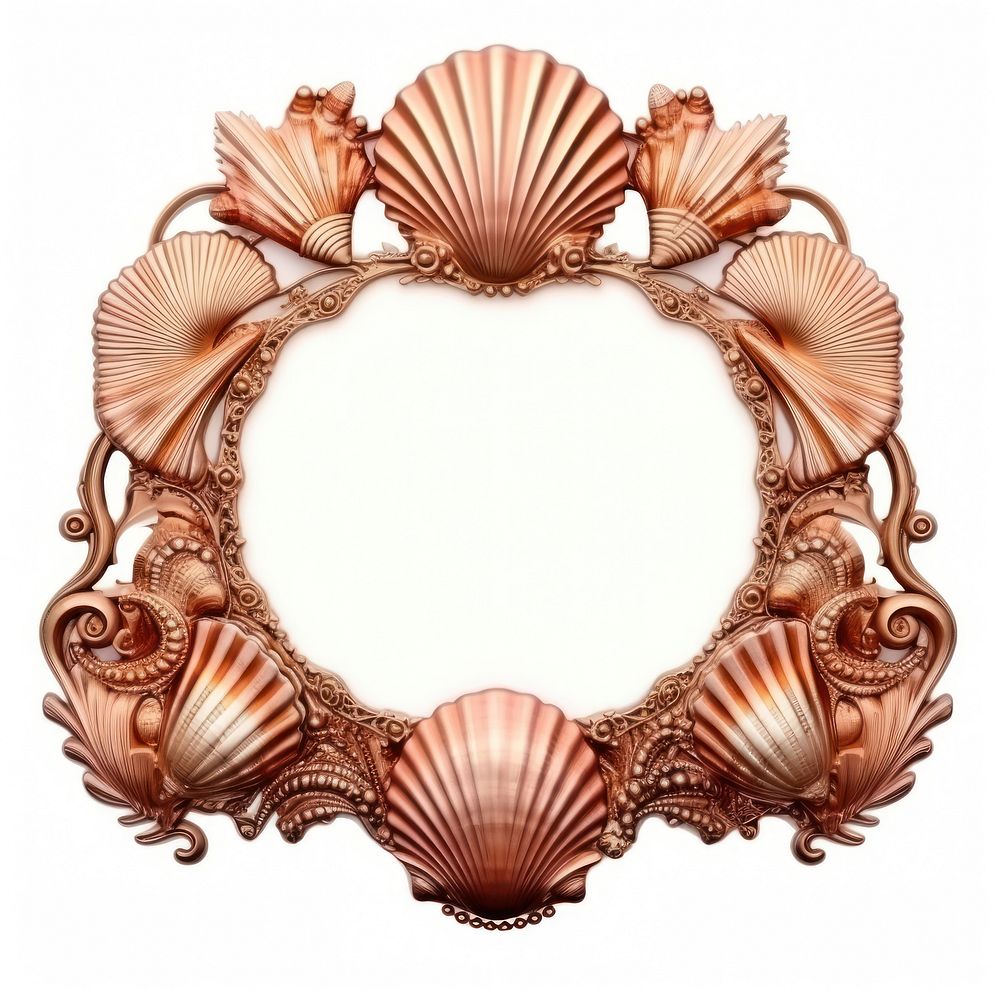 Nouveau art of sea shell frame copper white background invertebrate.