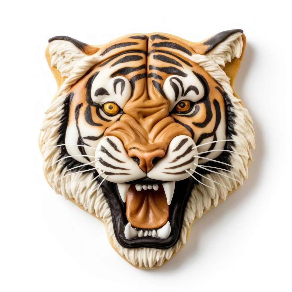 Tiger head cookie animal mammal white background.
