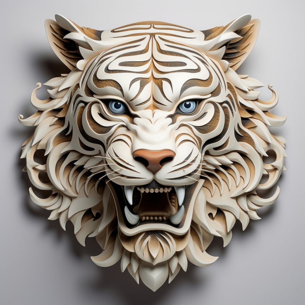 Tiger head sculpture animal mammal white.