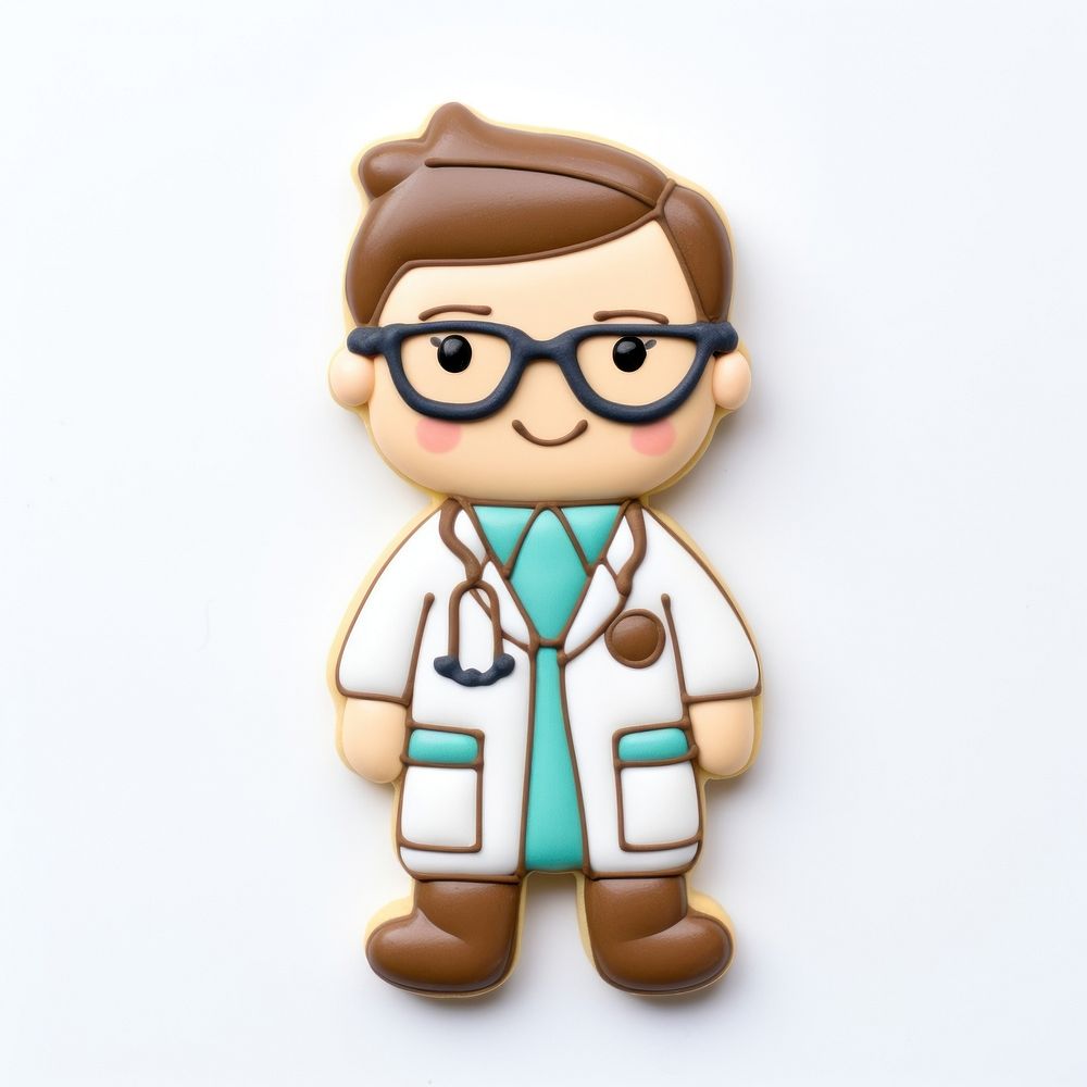 Cute doctor cookie white background anthropomorphic representation.