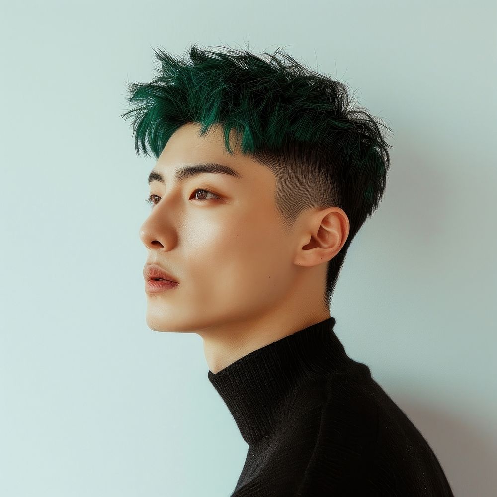 Korean man portrait fashion green.