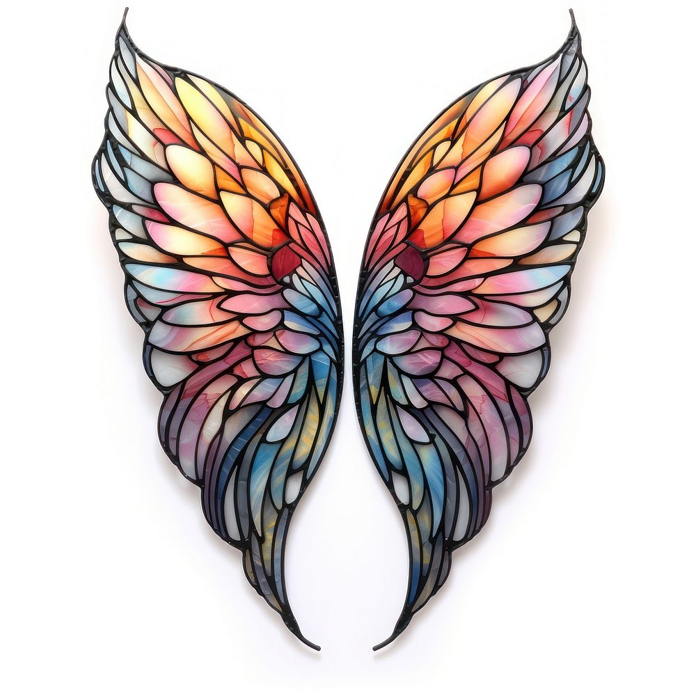 Stain glass angel wing art white background accessories.