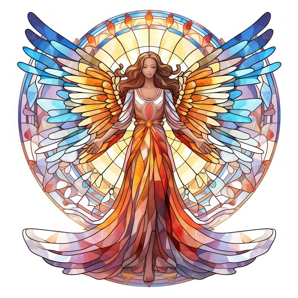Stain glass angel adult art representation.