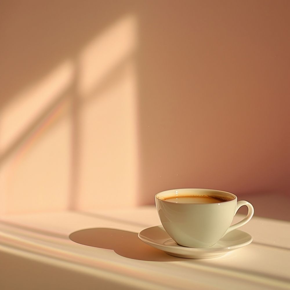A cup of coffee saucer shadow drink.