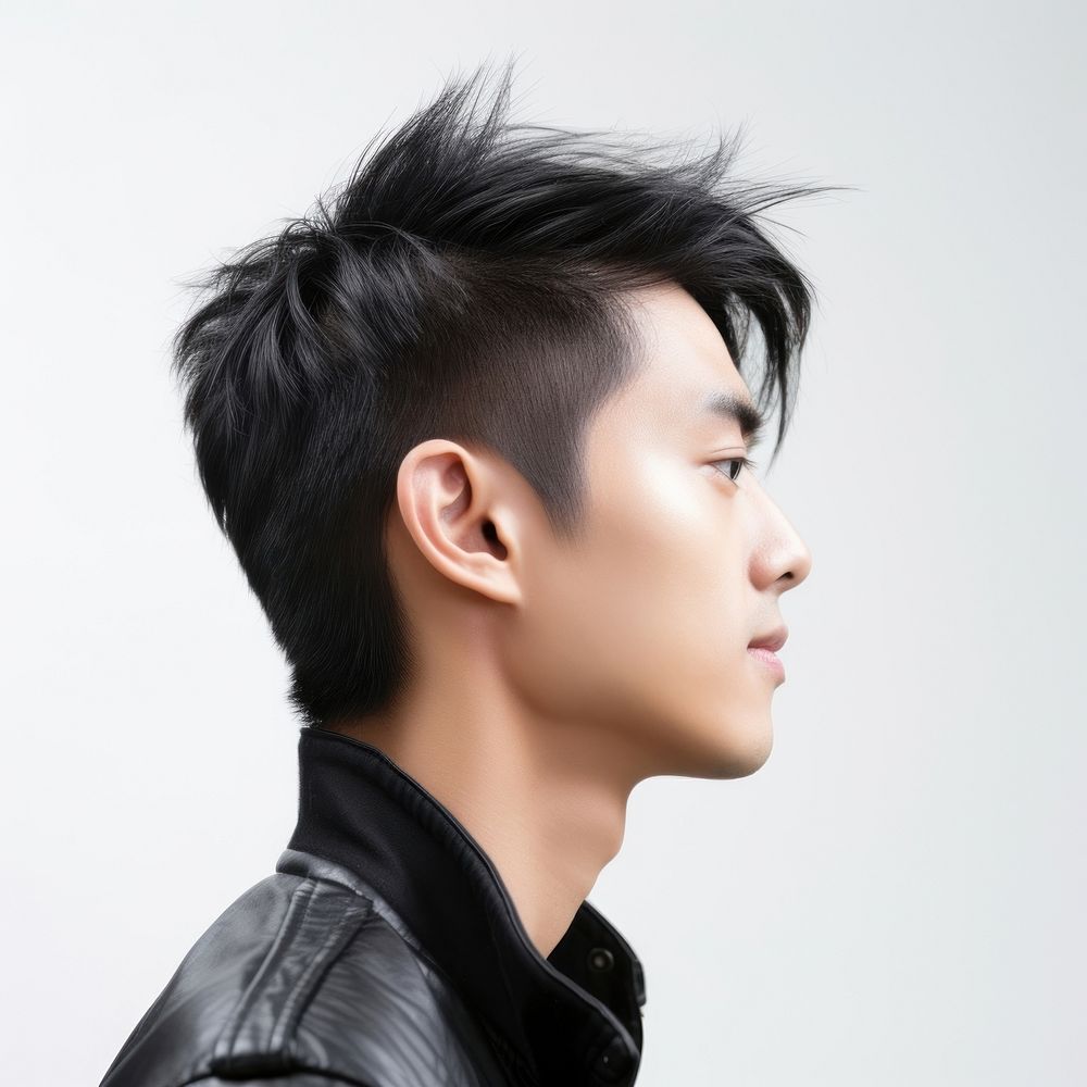 Handsome Asian young man portrait fashion hair.