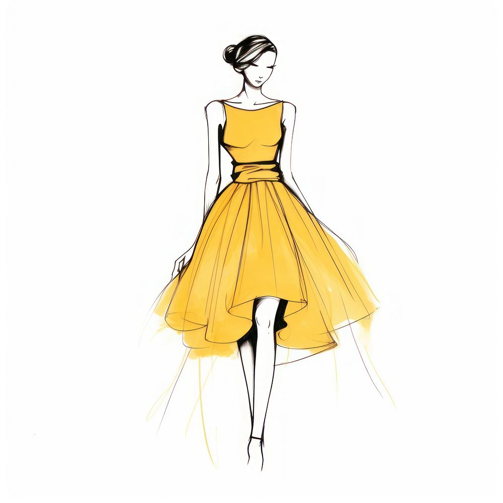 Yellow dress sketch fashion drawing.
